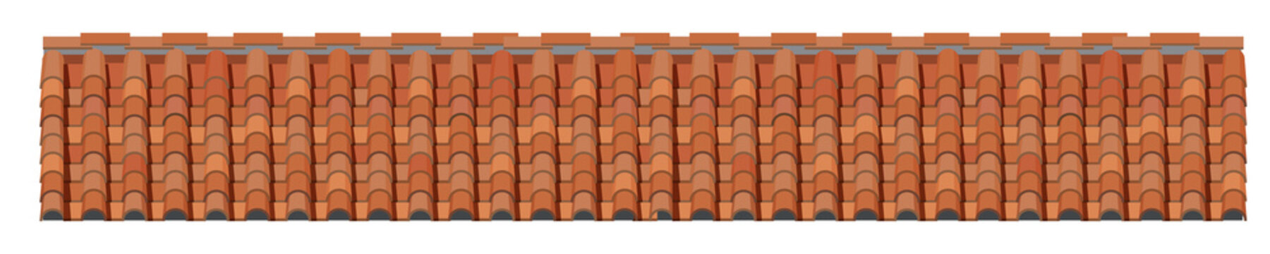 Detailed illustration of red clay roof tiles arranged in a repeating pattern design transparent background
