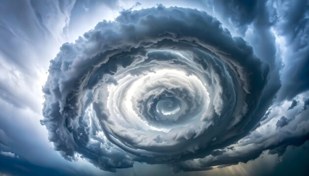 Awe-Inspiring Spiral of Towering Thunderhead Clouds, Capturing the Epic Scale and Energy of a Developing Meteorological Event