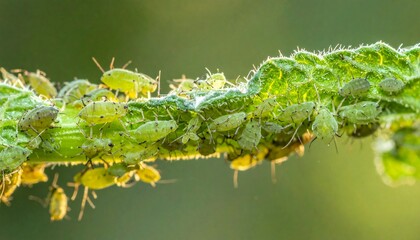 Aphids Infesting Green Stem Closeup.