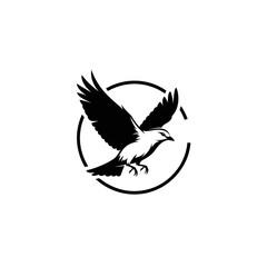 Fototapeta premium A stylized black and white illustration depicting a flying bird encircled by a minimalistic ring