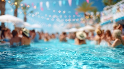 Obraz premium Summer pool party concept with cocktails, luxury vacation and blur