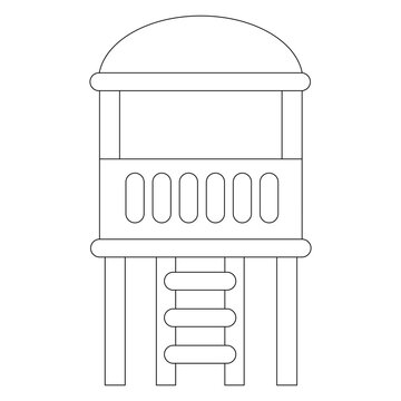 Baywatch observation tower with stairs is standing on beach and waiting for lifeguard team to rescue people