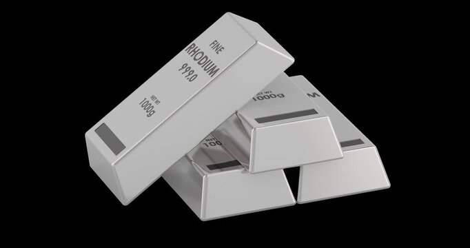 Rhodium ingots, rotation animation seamlessly loopable. 3D rendering isolated on transparent background