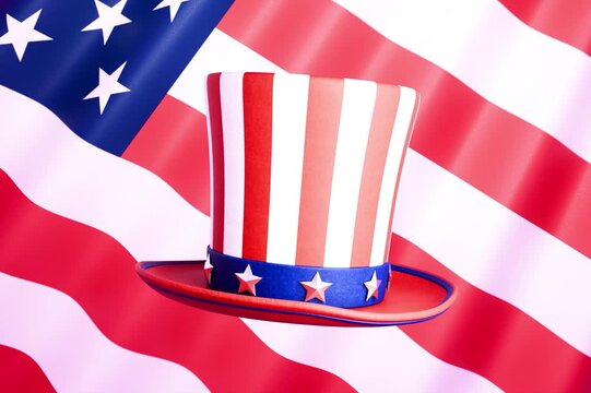 Uncle sam hat with stars and stripes pattern on american flag background