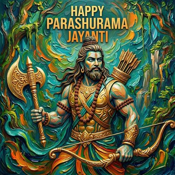 Parashurama jayanti celebration with warrior holding axe and bow