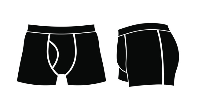 Black and white illustration of two pairs of men s boxer briefs