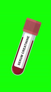 Serum Creatinine Blood Test Tube Animation on Green Screen Background, Medical Lab Sample, Kidney Function Test, Healthcare Laboratory Concept