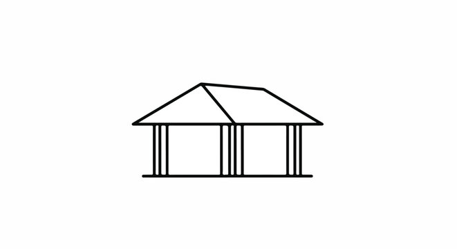 Simple line drawing of a house with a triangular roof and columns