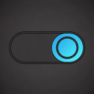 A minimalist toggle switch graphic, with a blue accent and dark gray background
