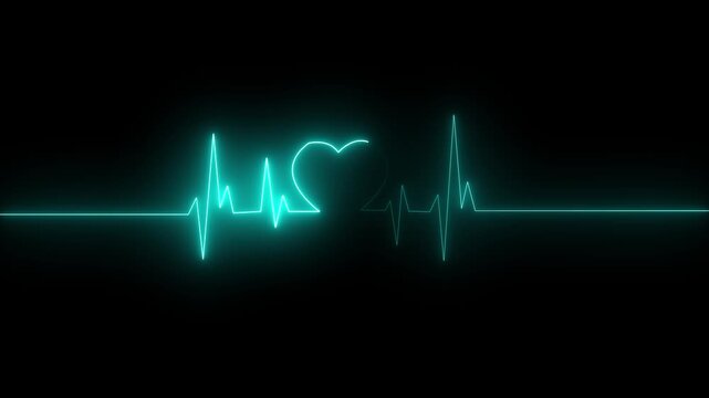 Abstract neon heartbeat signal icon animation, love heartbeat animation on black background.Neon glowing light heartbeat display screen. Abstract neon heartbeat signal icon animation .