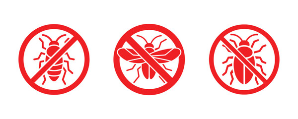 Insect warning signs red vector icons depicting pests and vector borne disease risks