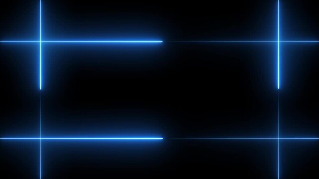Neon line glowing square frame on black background. Glowing neon frame background animation square shape.Neon lines frame animation. Rectangular frame with moving line. rectangle glowing neon frame