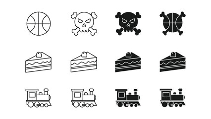 Obraz premium Variations of icons featuring sports, food, and transportation themes