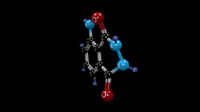 Luminol molecule. Chemiluminescent molecular structure compound that emits blue light upon oxidation, used in forensic detection and analytical chemistry.