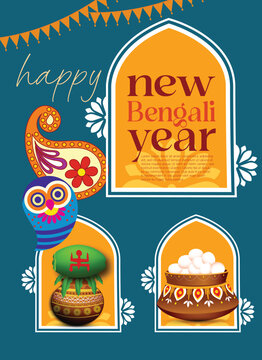 Illustration of bengali new year with Bengali text Subho Nababarsha meaning Heartiest Wishing for Happy New Year 