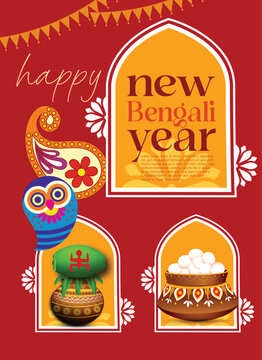 Illustration of bengali new year with Bengali text Subho Nababarsha meaning Heartiest Wishing for Happy New Year 