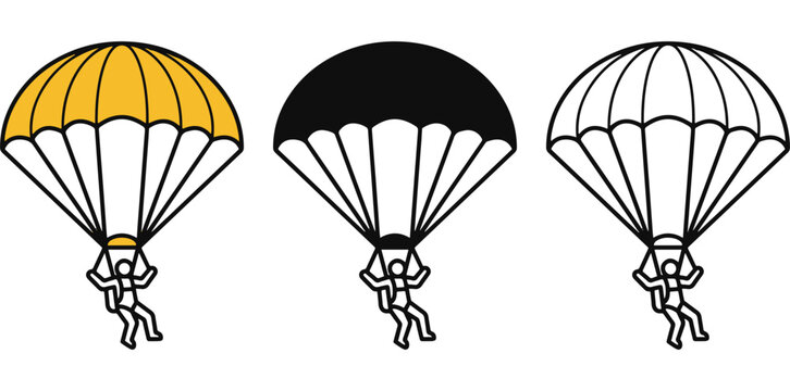 A colorful illustration of three parachuters in different colored parachutes
