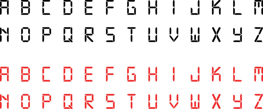 Full Digital Alphabet Set in Red and Black LED Display Style