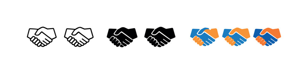 Obraz premium Positive impact outcome expressed through repeated handshake agreement symbols placed horizontally, same interlocking hand form