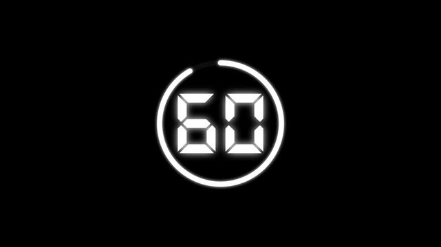Countdown timer from 65 to 0 seconds real time. Modern flat design of countdown animation isolated on transparent background with alpha channel 65 Seconds Digital Countdown Timer Animation