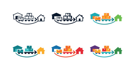 Obraz premium Concept illustrating goods transportation workflow through a stacked pallet form merged with a forward pointing route line,