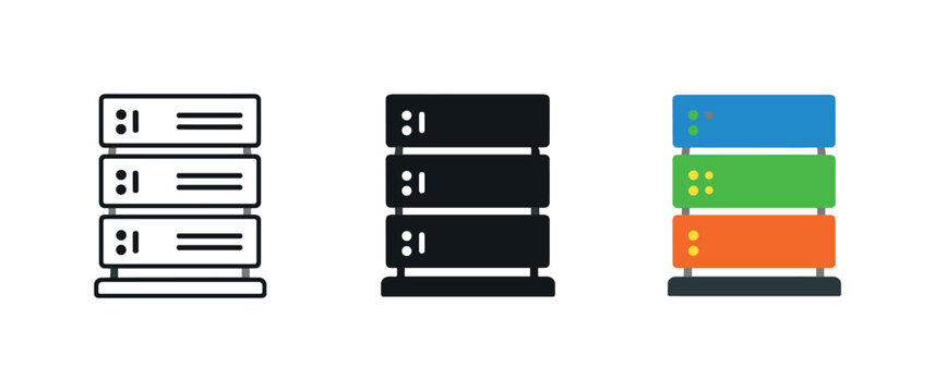 Data security concept represented by a server tower with stacked rectangular modules and indicator lights, identical silhouette