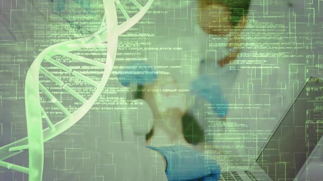 Animation of medical data processing over two caucasian dentists and patient