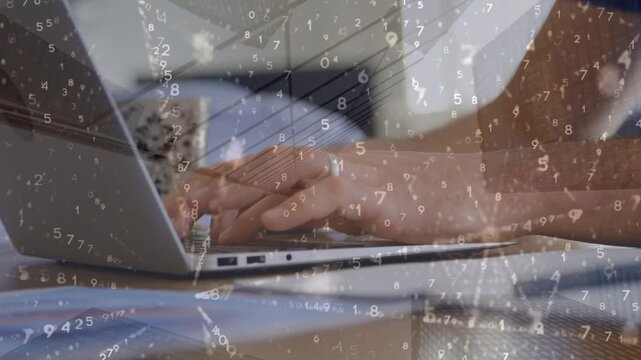 Animation of moving geometrical shapes over caucasian businesswoman using smartphone