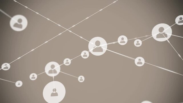 Animation of network of connections with icons over gray background