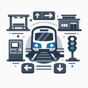 Train station and transport icons infographic bundle