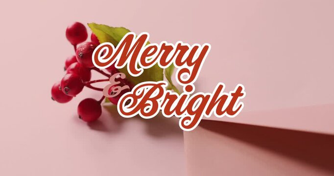 Animated merry and bright banner with Christmas decor on a black background.