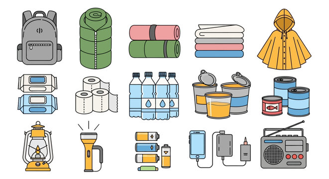 Emergency preparedness kit with essential survival supplies and equipment for disasters