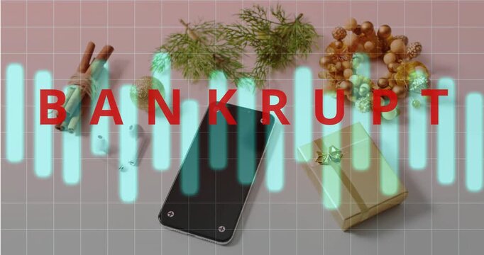 On play, turquoise bars rising and falling over pink table, partly covering BANKRUPT to signal risk