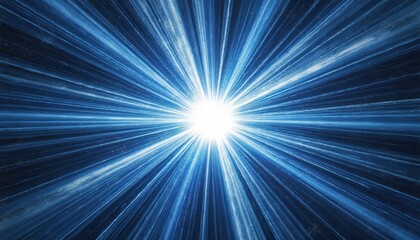 Fototapeta premium Abstract blue and white light rays burst from center. Bright energy lines extend outwards creating dynamic radiant pattern. Deep color gradient emanates from glowing core.
