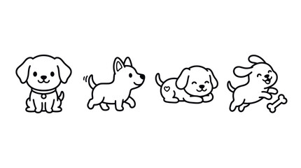 Fototapeta premium Cute dog outline icon set in kawaii cartoon line art style