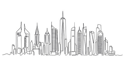 Obraz premium Modern city skyline in continuous one line drawing style