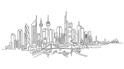 Fototapeta premium Modern city skyline in continuous one line drawing style