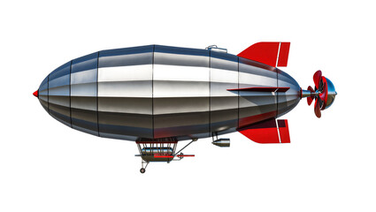 Silver and red dirigible airship with propellers, isolated on transparent background © Miguel