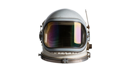 Vintage astronaut helmet with reflective visor, isolated on transparent background © Miguel