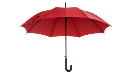 Open red umbrella with black handle, isolated on transparent background © Miguel