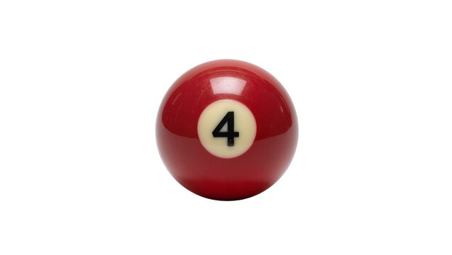 Red billiard ball with number 4, isolated on transparent background