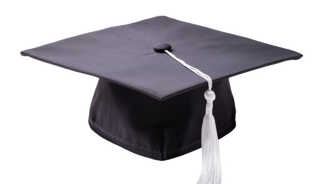 Black graduation cap with white tassel, isolated on transparent background