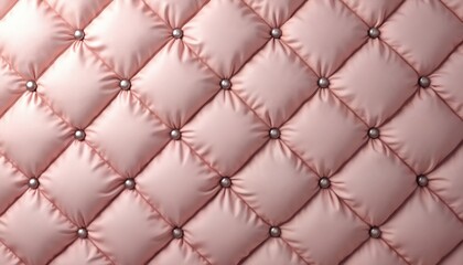 Fototapeta premium Close up of pink tufted fabric texture with silver buttons. This diamond pattern textile is smooth and plush, ideal for upholstery or wall decor.