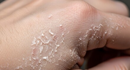 Fototapeta premium Close-up of peeling dry skin on human hand