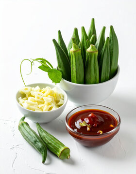 Display of vibrant fresh okra pods, a key ingredient for popular gombo sauce.