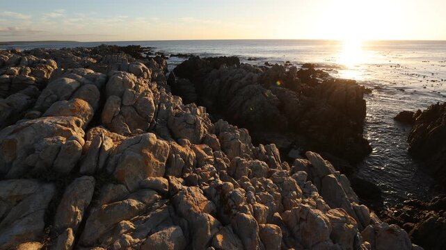 Rocky coastline of DeKelders overlooking the Atlantic Ocean, South Africa