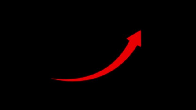 Red Upward Curved Arrow on  business growth arrow and graph chart, Scroll arrows up drag button up. 4k video