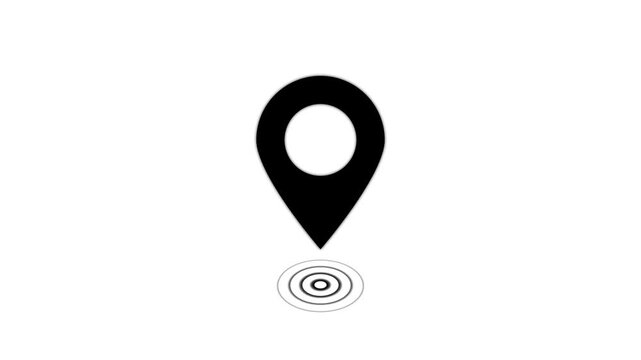 Black Location Pin Icon With Concentric Circles On White. GPS location pointer animated icon. map, and travel planning featuring red marker pins 4k.