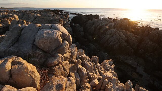 Rocky coastline of DeKelders overlooking the Atlantic Ocean, South Africa