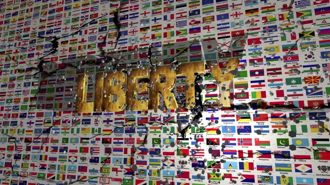 Global Liberty Concept With Cracked World Flags Background Symbolizing Global Justice